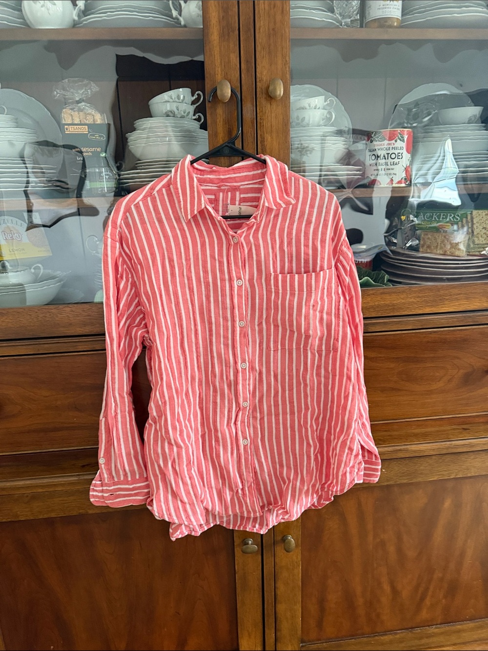 aerie pink/coral Striped Casual Button-Down Shirt